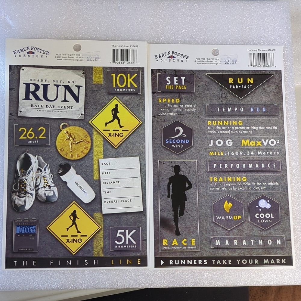 💚4/$10💚Karen Foster Design Running And The Finish Line Race Day Stickers